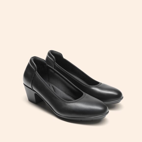 Women’s Low Chunky Heel Pumps - Comfortable Block Round Toe Office Dress Shoes - Picture 3 of 8
